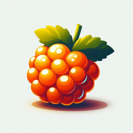 Vector illustration of a ripe raspberry with leaves on a white background.のイラスト素材