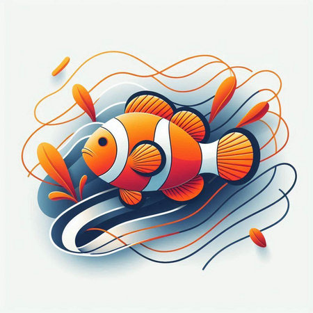 Clown fish on sea waves. Vector illustration. Eps 10.のイラスト素材