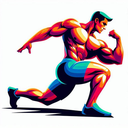Vector illustration of a strong muscular man running isolated on white background.のイラスト素材