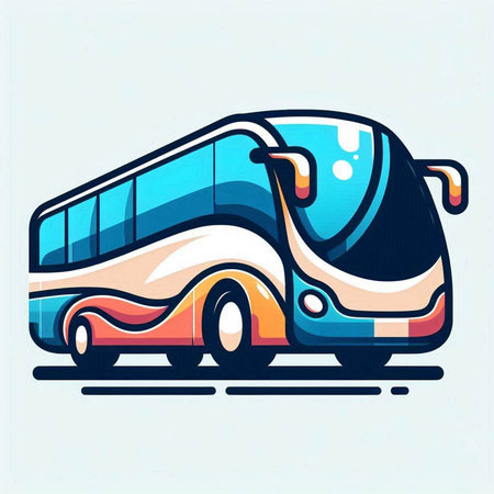 Vector illustration of a bus in blue and white colors on a light backgroundのイラスト素材