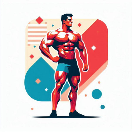 Muscular man bodybuilder posing. Vector illustration in retro style.のイラスト素材