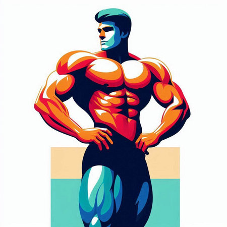 Muscular male bodybuilder posing on a white background. Vector illustration.のイラスト素材