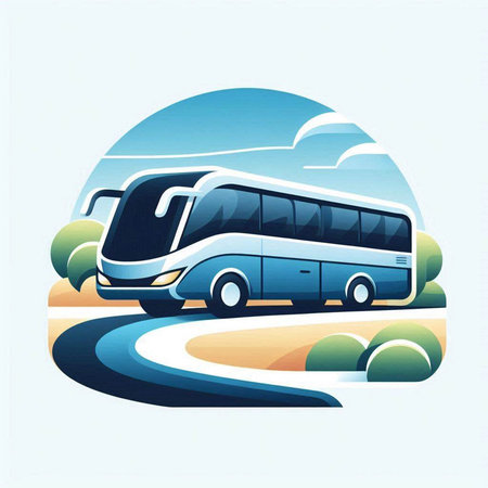 bus on the road in the park, vector illustration, epsのイラスト素材