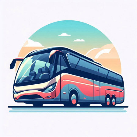 Tourist bus. Vector illustration in flat design style. Side view.のイラスト素材