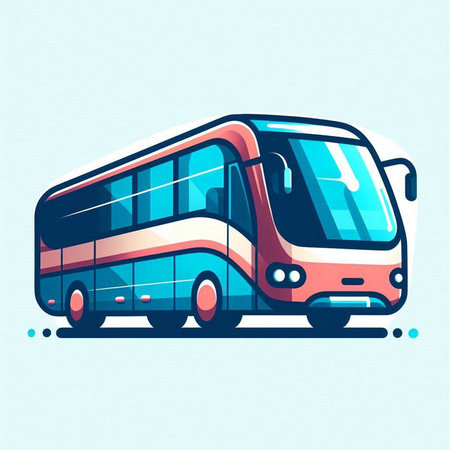 Vector illustration of modern city bus. Isolated on blue background.のイラスト素材
