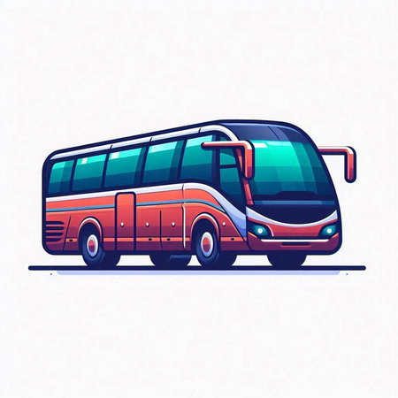 Vector illustration of a bus in a flat style on a white background.のイラスト素材