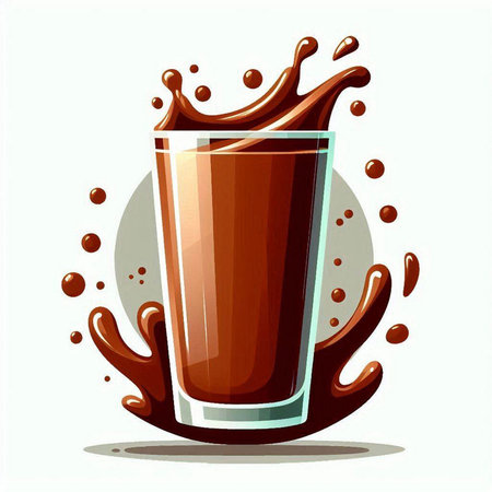 Vector illustration of a glass of chocolate drink with splashes and dropsのイラスト素材