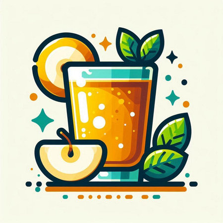 Cocktail with apple and mint. Vector illustration in flat style.のイラスト素材