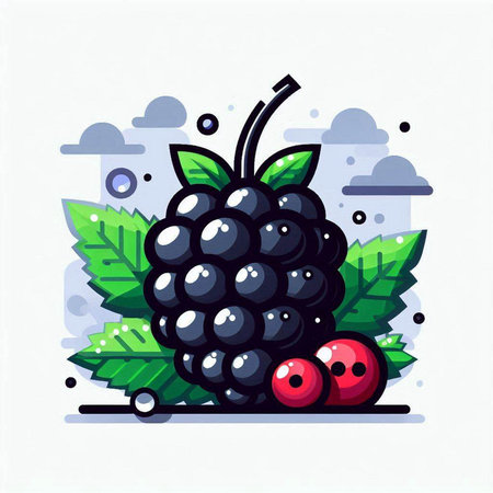 Blackberry vector illustration. Blackberry fruit with leaves and red berries.のイラスト素材