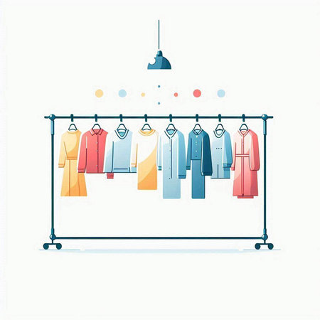 Clothes hanging on a hanger in the wardrobe. Vector illustrationのイラスト素材