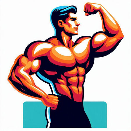 Bodybuilder flexing his muscles in front of a white background.のイラスト素材