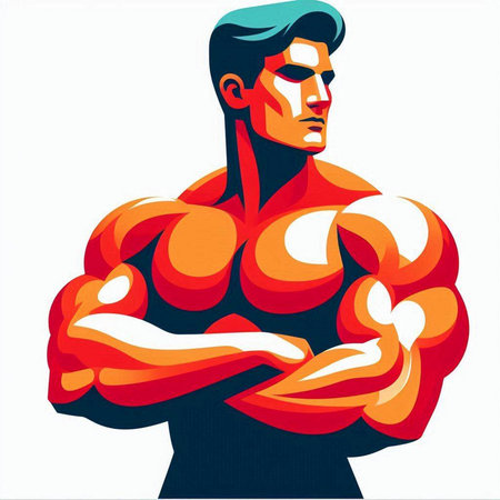 Vector illustration of a strong man bodybuilder with arms crossed on white backgroundのイラスト素材