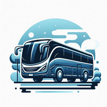Vector illustration of a bus on the road in the rain with clouds.のイラスト素材