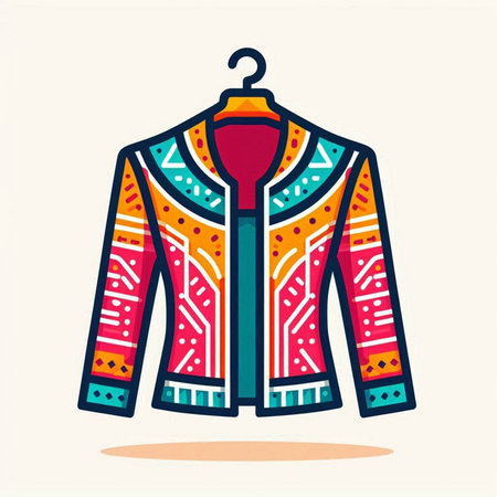 Vector illustration of a jacket with tribal pattern on a white background.のイラスト素材