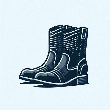 Vector illustration of a pair of boots on a light blue background.のイラスト素材