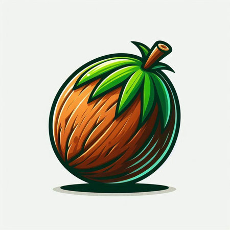 Coconut icon. Vector illustration of a coconut with a leaf.のイラスト素材
