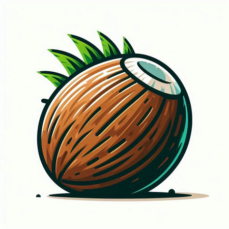 Coconut on white background. Vector illustration of a nut in cartoon style.のイラスト素材