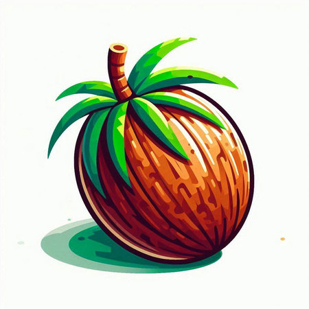 Coconut fruit isolated on white background. Cartoon vector illustration.のイラスト素材