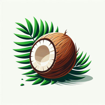 Coconut and palm leaves. Vector illustration isolated on white background.のイラスト素材