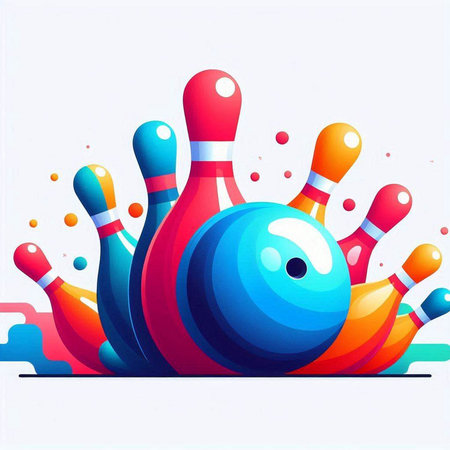 Bowling ball and skittles on white background. Vector illustration.のイラスト素材