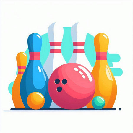 Bowling pins and ball. Vector illustration in flat cartoon style.のイラスト素材