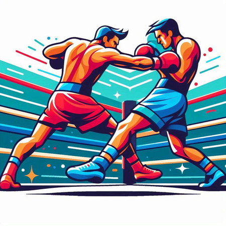 Two Boxers sparring in the ring, cartoon vector illustration.のイラスト素材