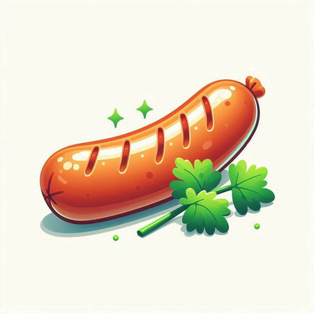 Illustration of a sausage with parsley on a white background.のイラスト素材