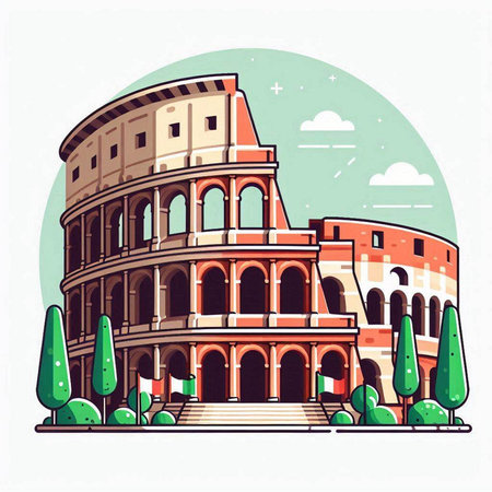 Colosseum in Rome, Italy. Colosseum is one of the most famous landmarks in the city.のイラスト素材