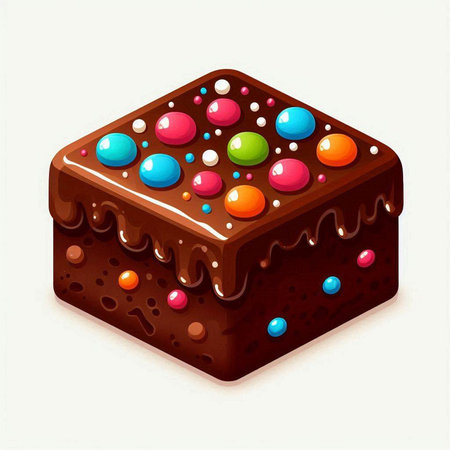 Illustration of a chocolate cake with colorful candies on a white backgroundのイラスト素材