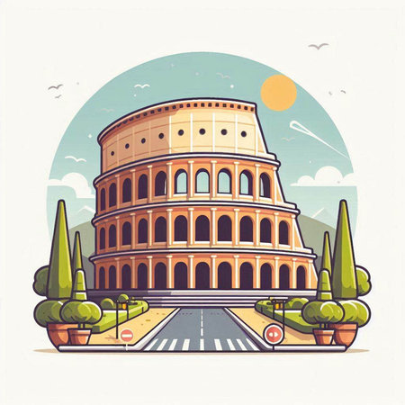 Colosseum in Rome, Italy. Vector illustration in flat styleのイラスト素材