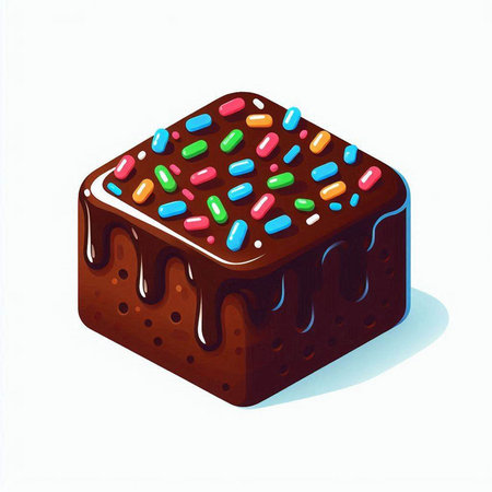 Illustration of a chocolate cake with colorful sprinkles on a white backgroundのイラスト素材