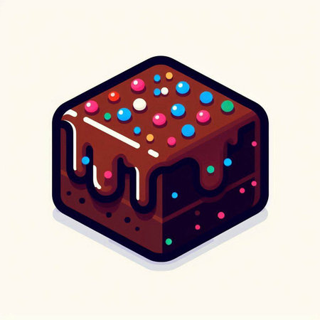 Illustration of a piece of chocolate cake with icing and sprinklesのイラスト素材
