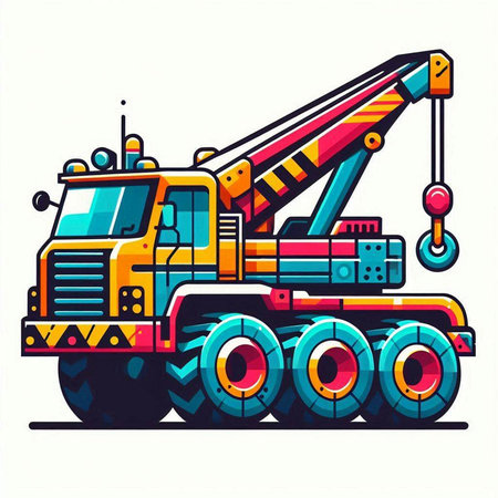 Truck crane vector illustration isolated on white background. Heavy construction machinery.のイラスト素材
