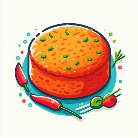 Illustration of a Steak Cake with Red Chilli Peppersのイラスト素材