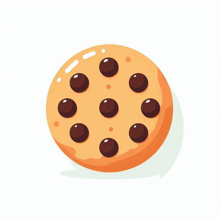 Illustration of a cookie with chocolate chips on a white background.のイラスト素材