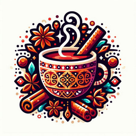 Mulled wine with cinnamon, star anise and cloves. Vector illustration.のイラスト素材