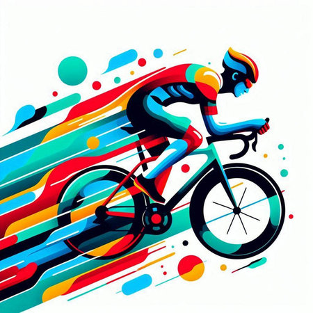 Cyclist Riding the Bike on Colorful Background Vector Illustrationのイラスト素材