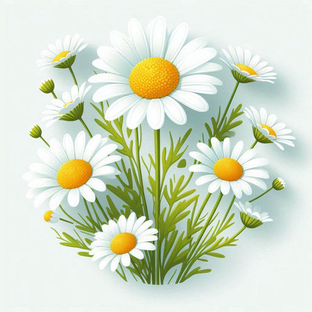 chamomile bouquet on a light background. Vector illustration.のイラスト素材