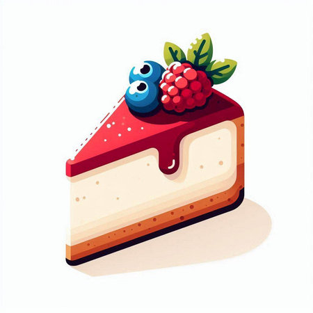 vector illustration of a piece of cake with raspberries and blueberriesのイラスト素材