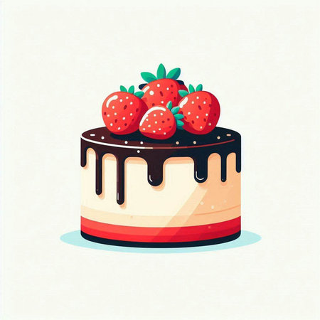 Chocolate cake with strawberries on a white background. Vector illustration.のイラスト素材
