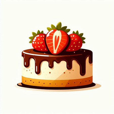Piece of chocolate cake with strawberries on top. Vector illustration.のイラスト素材