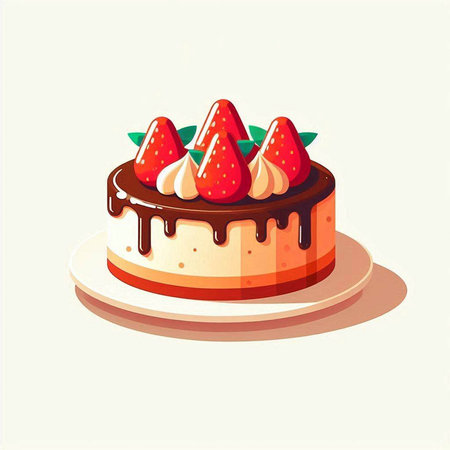 Vector illustration of a chocolate cake with strawberries on a white background.のイラスト素材