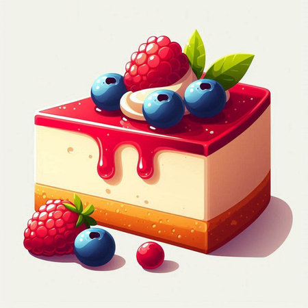 Cheesecake with berries. Vector illustration of a piece of cake.のイラスト素材