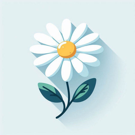 Flower icon with long shadow. Chamomile. Vector illustration.のイラスト素材