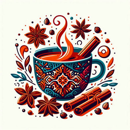 Cup of hot mulled wine with spices. Vector illustration.のイラスト素材