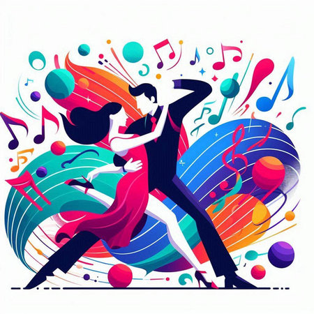 Group of dancing people. Colorful vector illustration in flat style.のイラスト素材