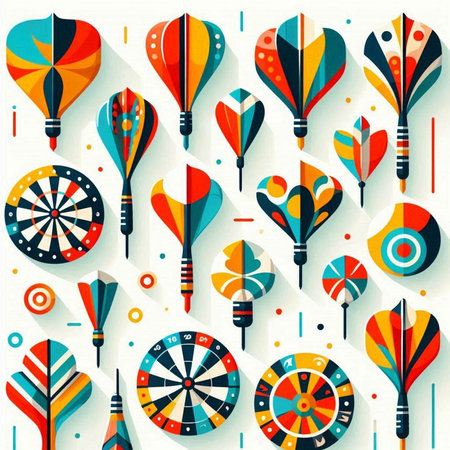 Darts seamless pattern. Colorful vector background with darts and arrows.のイラスト素材