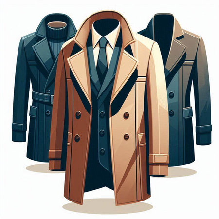 Vector illustration of a set of men's coats in different colors.のイラスト素材