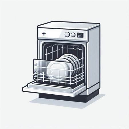 Dishwasher with dishwasher machine on white background. Vector illustration.のイラスト素材