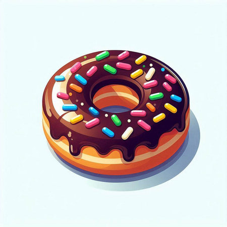 Illustration of a donut with chocolate glaze and sprinklesのイラスト素材